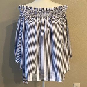 Off-shoulder High/Low Striped Top